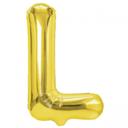 Articole petrecere - Balon Folie Metalizata Litera L, Flippy, 40 cm, Umflati cu Heliu sau Aer, Ambalaj Individual, Pai inclus, Auriu