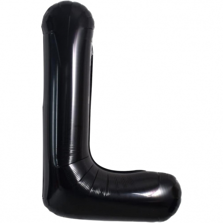 Articole petrecere - Balon Folie Metalizata Litera L, Flippy, 40 cm, Umflati cu Heliu sau Aer, Ambalaj Individual, Pai inclus, Negru