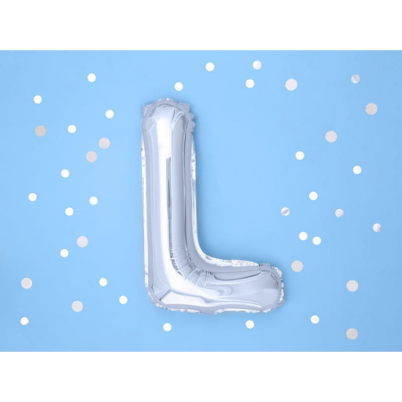 Balon Folie Metalizata Litera L, Flippy, 80 cm, Umflati cu Heliu sau Aer, Ambalaj Individual, Pai inclus, Argintiu [1]