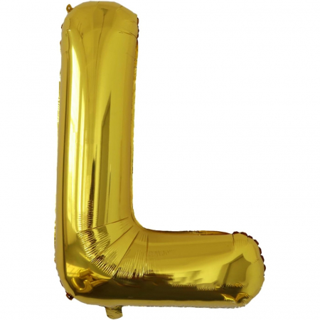 Articole petrecere - Balon Folie Metalizata Litera L, Flippy, 80 cm, Umflati cu Heliu sau Aer, Ambalaj Individual, Pai inclus, Auriu