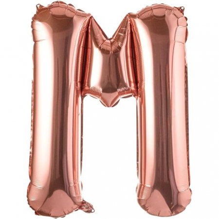 Articole petrecere - Balon Folie Metalizata Litera M, Flippy, 100 cm, Umflati cu Heliu sau Aer, Ambalaj Individual, Pai inclus, Rose Gold