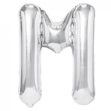 Articole petrecere - Balon Folie Metalizata Litera M, Flippy, 40 cm, Umflati cu Heliu sau Aer, Ambalaj Individual, Pai inclus, Argintiu