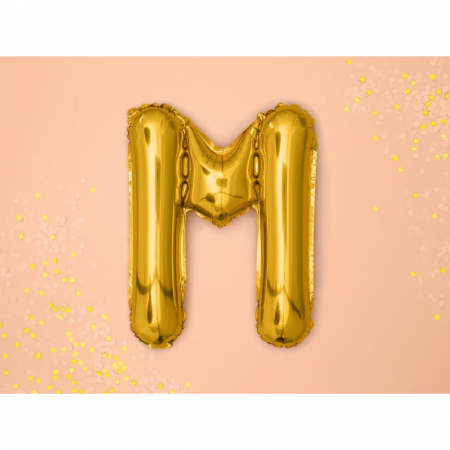 Balon Folie Metalizata Litera M, Flippy, 40 cm, Umflati cu Heliu sau Aer, Ambalaj Individual, Pai inclus, Auriu [1]