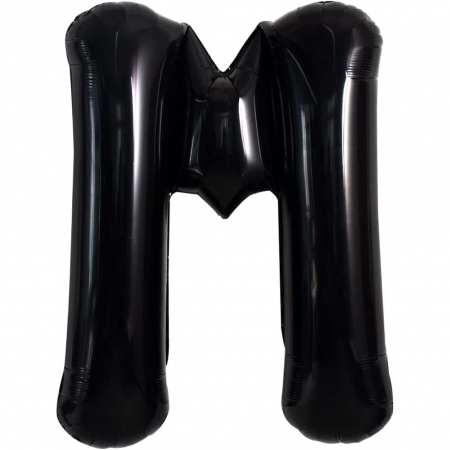 Articole petrecere - Balon Folie Metalizata Litera M, Flippy, 40 cm, Umflati cu Heliu sau Aer, Ambalaj Individual, Pai inclus, Negru