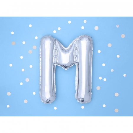 Balon Folie Metalizata Litera M, Flippy, 80 cm, Umflati cu Heliu sau Aer, Ambalaj Individual, Pai inclus, Argintiu [1]
