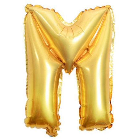 Balon Folie Metalizata Litera M, Flippy, 80 cm, Umflati cu Heliu sau Aer, Ambalaj Individual, Pai inclus, Auriu [4]