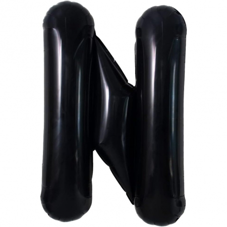 Articole petrecere - Balon Folie Metalizata Litera N, Flippy, 40 cm, Umflati cu Heliu sau Aer, Ambalaj Individual, Pai inclus, Negru