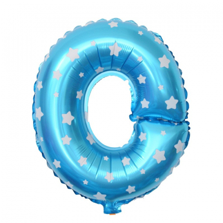 Articole petrecere - Balon Folie Metalizata Litera O, Flippy, 40 cm, Cu Imprimeu Stelute, Umflati cu Heliu sau Aer, Ambalaj Individual, Pai inclus, Albastru