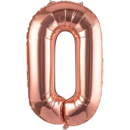 Articole petrecere - Balon Folie Metalizata Litera O, Flippy, 40 cm, Umflati cu Heliu sau Aer, Ambalaj Individual, Pai inclus, Rose Gold