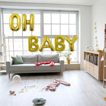 Balon Folie Metalizata Litera O, Flippy, 80 cm, Umflati cu Heliu sau Aer, Ambalaj Individual, Pai inclus, Auriu [3]