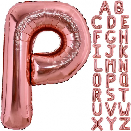 Balon Folie Metalizata Litera P, Flippy, 100 cm, Umflati cu Heliu sau Aer, Ambalaj Individual, Pai inclus, Rose Gold [3]
