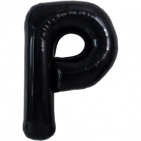 Balon Folie Metalizata Litera P, Flippy, 40 cm, Umflati cu Heliu sau Aer, Ambalaj Individual, Pai inclus, Negru [5]