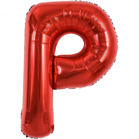 Articole petrecere - Balon Folie Metalizata Litera P, Flippy, 40 cm, Umflati cu Heliu sau Aer, Ambalaj Individual, Pai inclus, Rosu