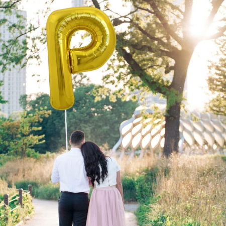 Balon Folie Metalizata Litera P, Flippy, 80 cm, Umflati cu Heliu sau Aer, Ambalaj Individual, Pai inclus, Auriu [3]