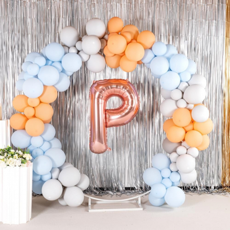 Balon Folie Metalizata Litera P, Flippy, 80 cm, Umflati cu Heliu sau Aer, Ambalaj Individual, Pai inclus, Rose Gold [5]