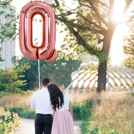 Balon Folie Metalizata Litera Q, Flippy, 100 cm, Umflati cu Heliu sau Aer, Ambalaj Individual, Pai inclus, Rose Gold [2]