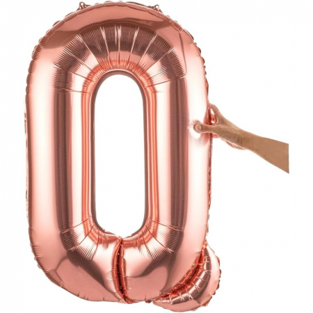 Balon Folie Metalizata Litera Q, Flippy, 100 cm, Umflati cu Heliu sau Aer, Ambalaj Individual, Pai inclus, Rose Gold [7]