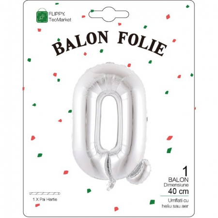 Balon Folie Metalizata Litera Q, Flippy, 40 cm, Umflati cu Heliu sau Aer, Ambalaj Individual, Pai inclus, Argintiu [1]