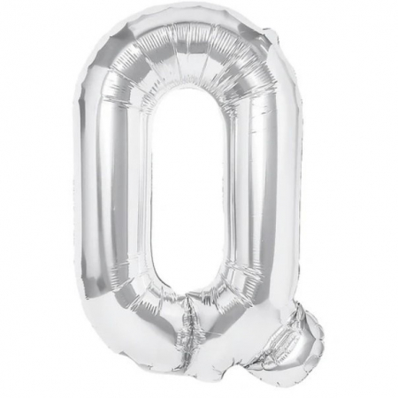 Articole petrecere - Balon Folie Metalizata Litera Q, Flippy, 80 cm, Umflati cu Heliu sau Aer, Ambalaj Individual, Pai inclus, Argintiu