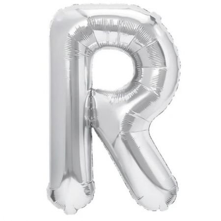 Articole petrecere - Balon Folie Metalizata Litera R, Flippy, 40 cm, Umflati cu Heliu sau Aer, Ambalaj Individual, Pai inclus, Argintiu