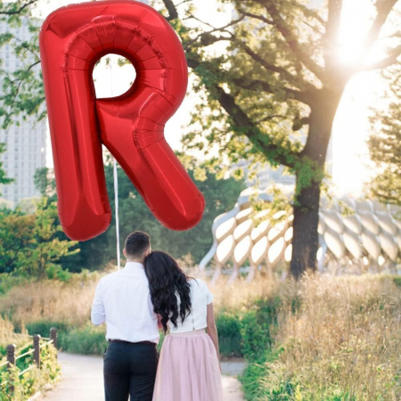 Balon Folie Metalizata Litera R, Flippy, 40 cm, Umflati cu Heliu sau Aer, Ambalaj Individual, Pai inclus, Rosu [4]