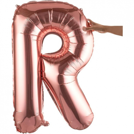 Balon Folie Metalizata Litera R, Flippy, 80 cm, Umflati cu Heliu sau Aer, Ambalaj Individual, Pai inclus, Rose Gold [7]