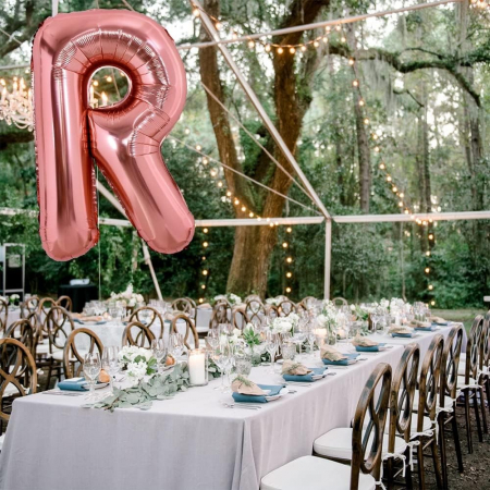 Balon Folie Metalizata Litera R, Flippy, 80 cm, Umflati cu Heliu sau Aer, Ambalaj Individual, Pai inclus, Rose Gold [1]