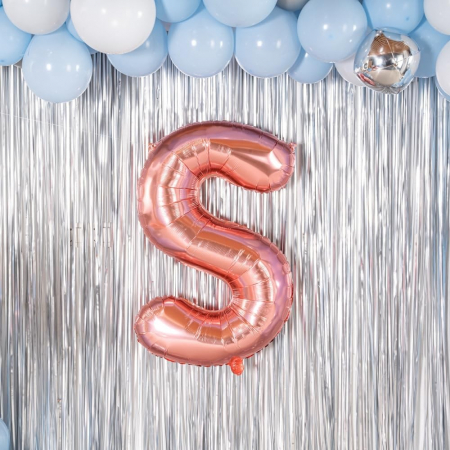 Balon Folie Metalizata Litera S, Flippy, 100 cm, Umflati cu Heliu sau Aer, Ambalaj Individual, Pai inclus, Rose Gold [6]