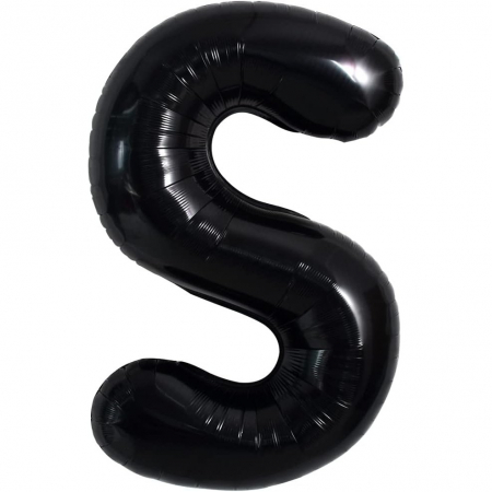 Articole petrecere - Balon Folie Metalizata Litera S, Flippy, 40 cm, Umflati cu Heliu sau Aer, Ambalaj Individual, Pai inclus, Negru