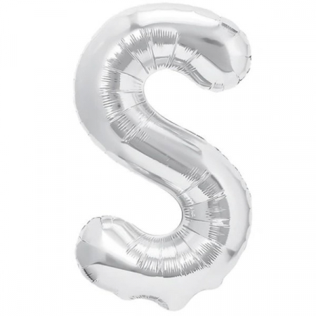 Articole petrecere - Balon Folie Metalizata Litera S, Flippy, 80 cm, Umflati cu Heliu sau Aer, Ambalaj Individual, Pai inclus, Argintiu