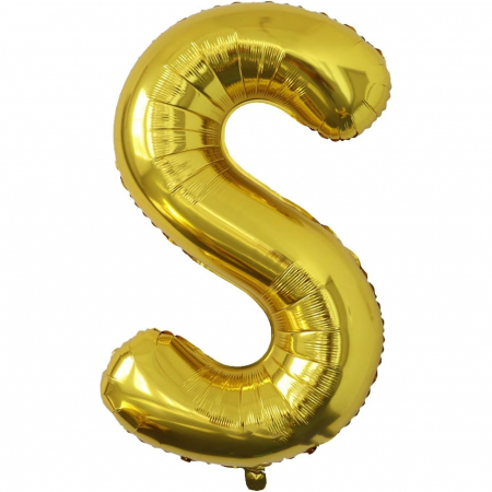 Articole petrecere - Balon Folie Metalizata Litera S, Flippy, 80 cm, Umflati cu Heliu sau Aer, Ambalaj Individual, Pai inclus, Auriu