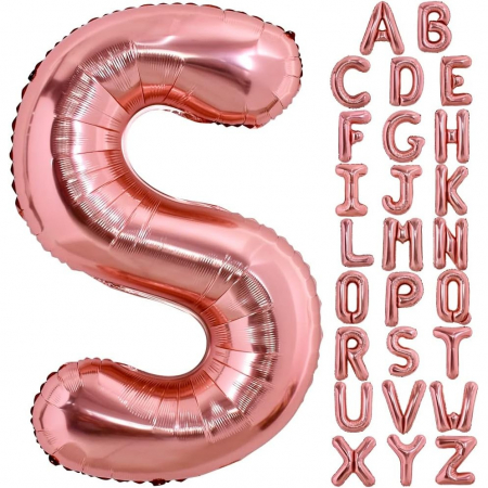 Balon Folie Metalizata Litera S, Flippy, 80 cm, Umflati cu Heliu sau Aer, Ambalaj Individual, Pai inclus, Rose Gold [3]