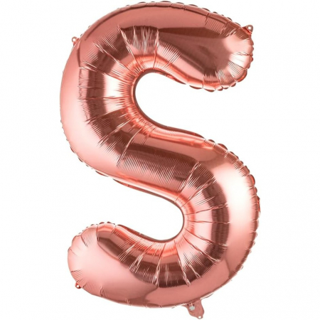 Articole petrecere - Balon Folie Metalizata Litera S, Flippy, 80 cm, Umflati cu Heliu sau Aer, Ambalaj Individual, Pai inclus, Rose Gold