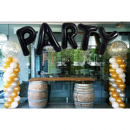 Balon Folie Metalizata Litera T, Flippy, 40 cm, Umflati cu Heliu sau Aer, Ambalaj Individual, Pai inclus, Negru [3]