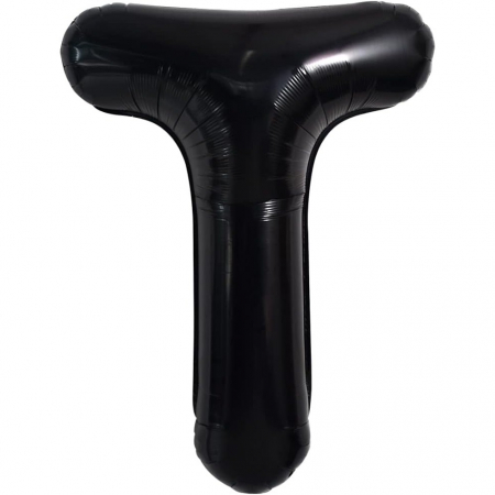 Articole petrecere - Balon Folie Metalizata Litera T, Flippy, 40 cm, Umflati cu Heliu sau Aer, Ambalaj Individual, Pai inclus, Negru