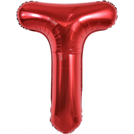 Articole petrecere - Balon Folie Metalizata Litera T, Flippy, 40 cm, Umflati cu Heliu sau Aer, Ambalaj Individual, Pai inclus, Rosu