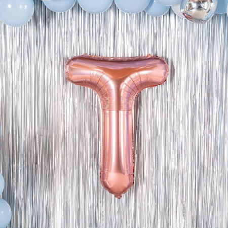 Balon Folie Metalizata Litera T, Flippy, 80 cm, Umflati cu Heliu sau Aer, Ambalaj Individual, Pai inclus, Rose Gold [3]