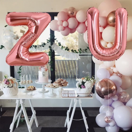 Balon Folie Metalizata Litera U, Flippy, 100 cm, Umflati cu Heliu sau Aer, Ambalaj Individual, Pai inclus, Rose Gold [1]