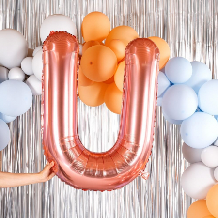 Balon Folie Metalizata Litera U, Flippy, 100 cm, Umflati cu Heliu sau Aer, Ambalaj Individual, Pai inclus, Rose Gold [4]