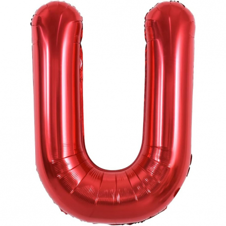 Articole petrecere - Balon Folie Metalizata Litera U, Flippy, 40 cm, Umflati cu Heliu sau Aer, Ambalaj Individual, Pai inclus, Rosu