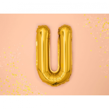 Balon Folie Metalizata Litera U, Flippy, 80 cm, Umflati cu Heliu sau Aer, Ambalaj Individual, Pai inclus, Auriu [3]
