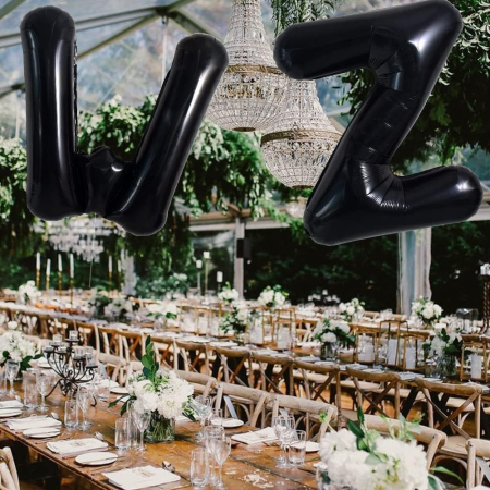 Balon Folie Metalizata Litera W, Flippy, 40 cm, Umflati cu Heliu sau Aer, Ambalaj Individual, Pai inclus, Negru [3]