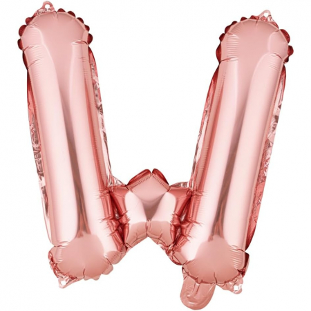 Articole petrecere - Balon Folie Metalizata Litera W, Flippy, 40 cm, Umflati cu Heliu sau Aer, Ambalaj Individual, Pai inclus, Rose Gold