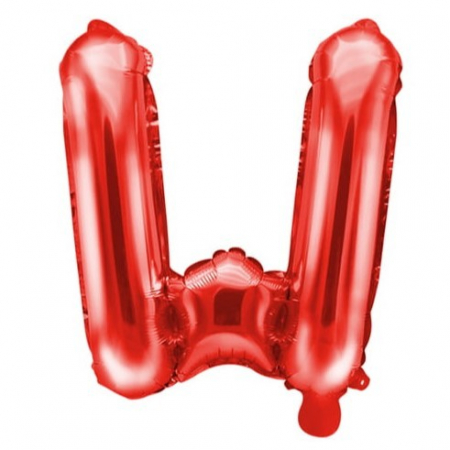 Articole petrecere - Balon Folie Metalizata Litera W, Flippy, 40 cm, Umflati cu Heliu sau Aer, Ambalaj Individual, Pai inclus, Rosu