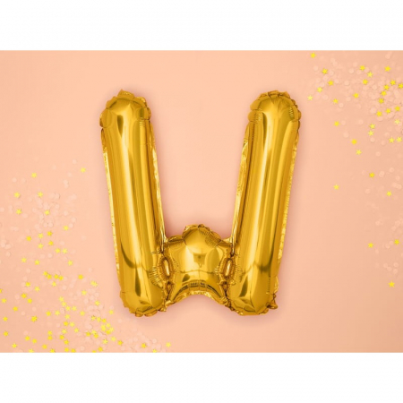 Balon Folie Metalizata Litera W, Flippy, 80 cm, Umflati cu Heliu sau Aer, Ambalaj Individual, Pai inclus, Auriu [3]