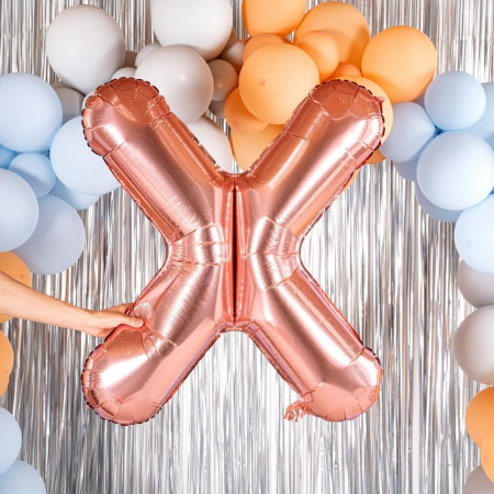 Balon Folie Metalizata Litera X, Flippy, 100 cm, Umflati cu Heliu sau Aer, Ambalaj Individual, Pai inclus, Rose Gold [4]