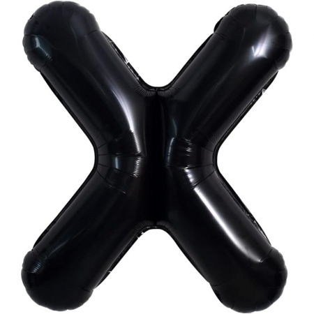 Articole petrecere - Balon Folie Metalizata Litera X, Flippy, 40 cm, Umflati cu Heliu sau Aer, Ambalaj Individual, Pai inclus, Negru