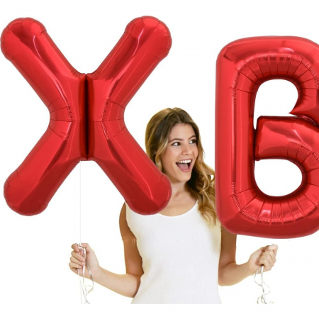 Balon Folie Metalizata Litera X, Flippy, 40 cm, Umflati cu Heliu sau Aer, Ambalaj Individual, Pai inclus, Rosu [3]