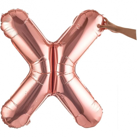 Balon Folie Metalizata Litera X, Flippy, 80 cm, Umflati cu Heliu sau Aer, Ambalaj Individual, Pai inclus, Rose Gold [7]