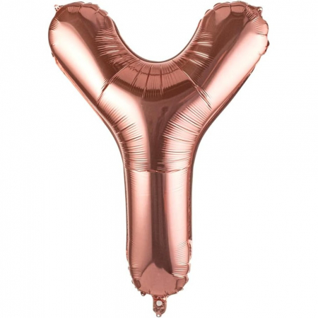 Articole petrecere - Balon Folie Metalizata Litera Y, Flippy, 100 cm, Umflati cu Heliu sau Aer, Ambalaj Individual, Pai inclus, Rose Gold